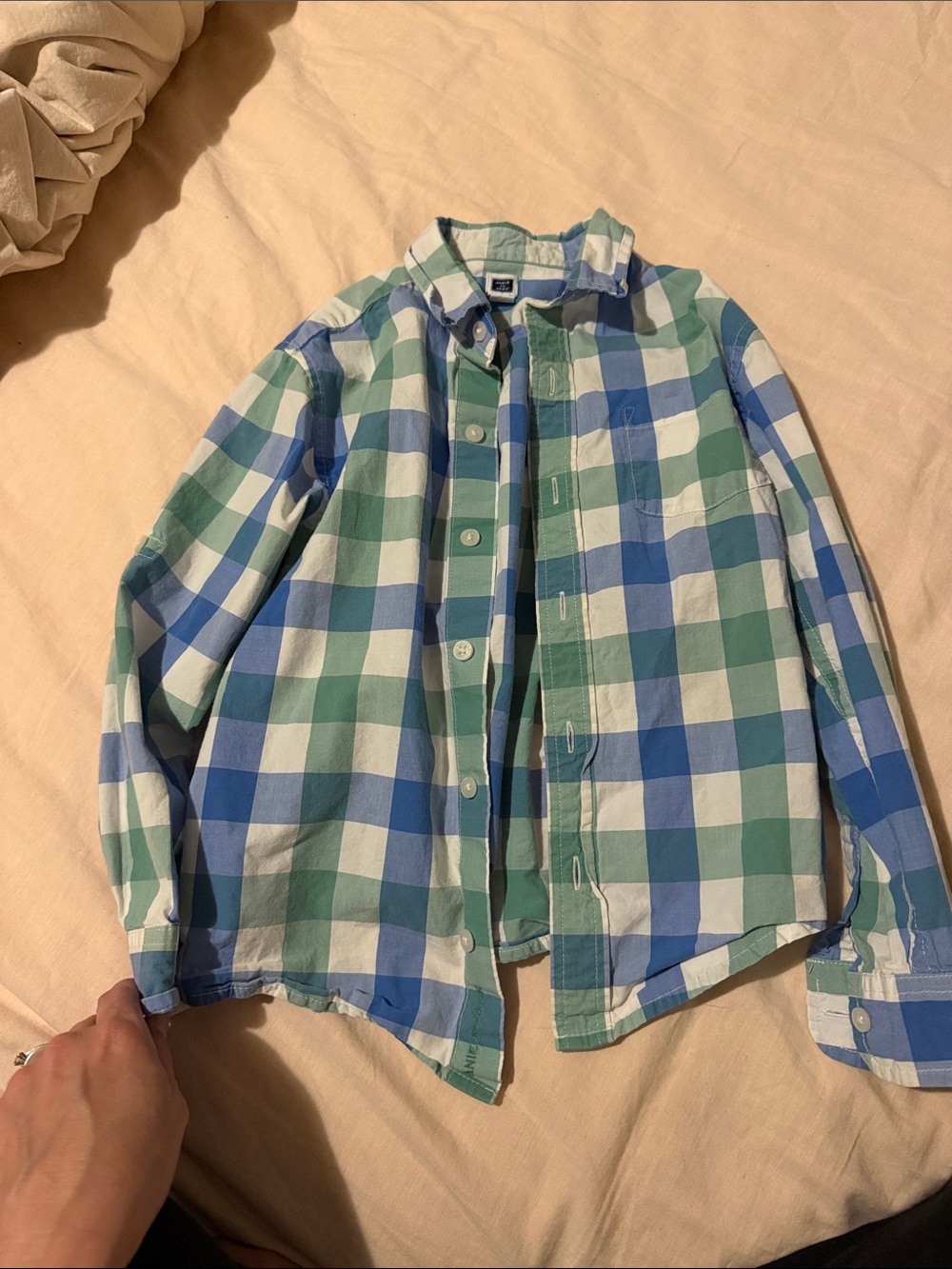 Janie and Jack Blue, Green & White Plaid Button-Down Shirt